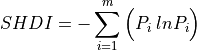 SHDI = - \sum \limits_{i=1}^{m} \Big( P_i \; ln P_i \Big)